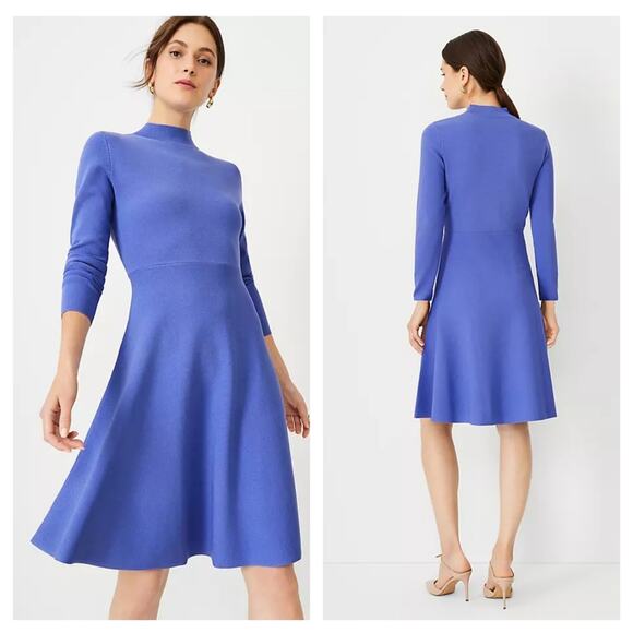Ann Taylor Mock Neck Flare Sweater Dress Size XL Blue - Picture 1 of 6